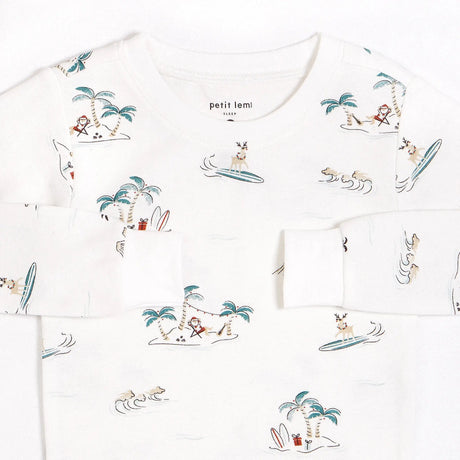 Santa in the Sand Print on Off-White Pajama Set | Petit Lem - Jenni Kidz