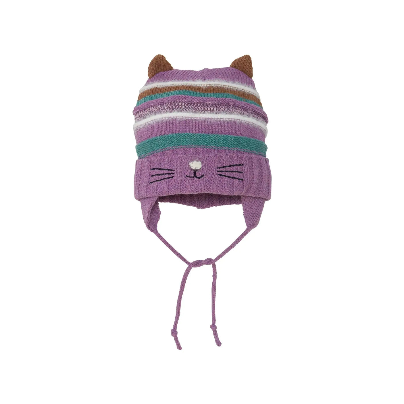 Striped Earflap Knit Hat Purple, Green, Brown And White | DEUX PAR DEUX - DEUX PAR DEUX