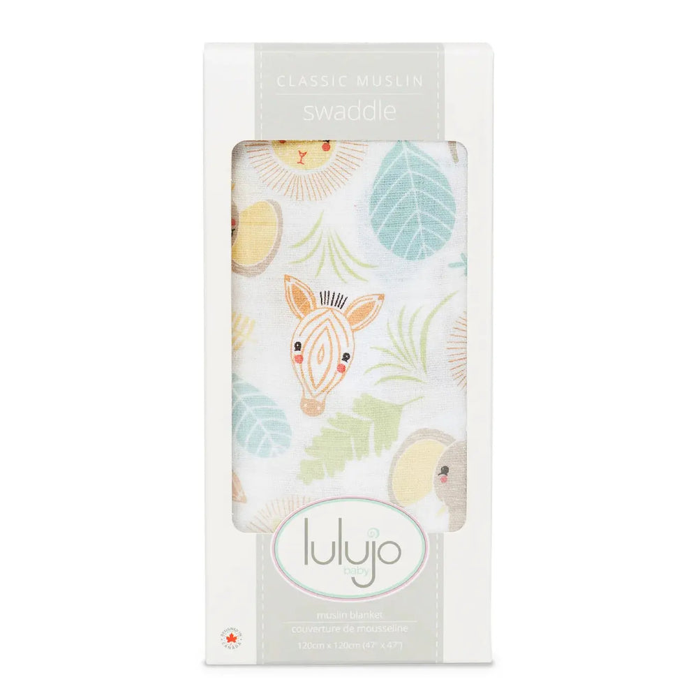 Swaddle Blanket Muslin Cotton Jungle Lulujo Jenni Kidz