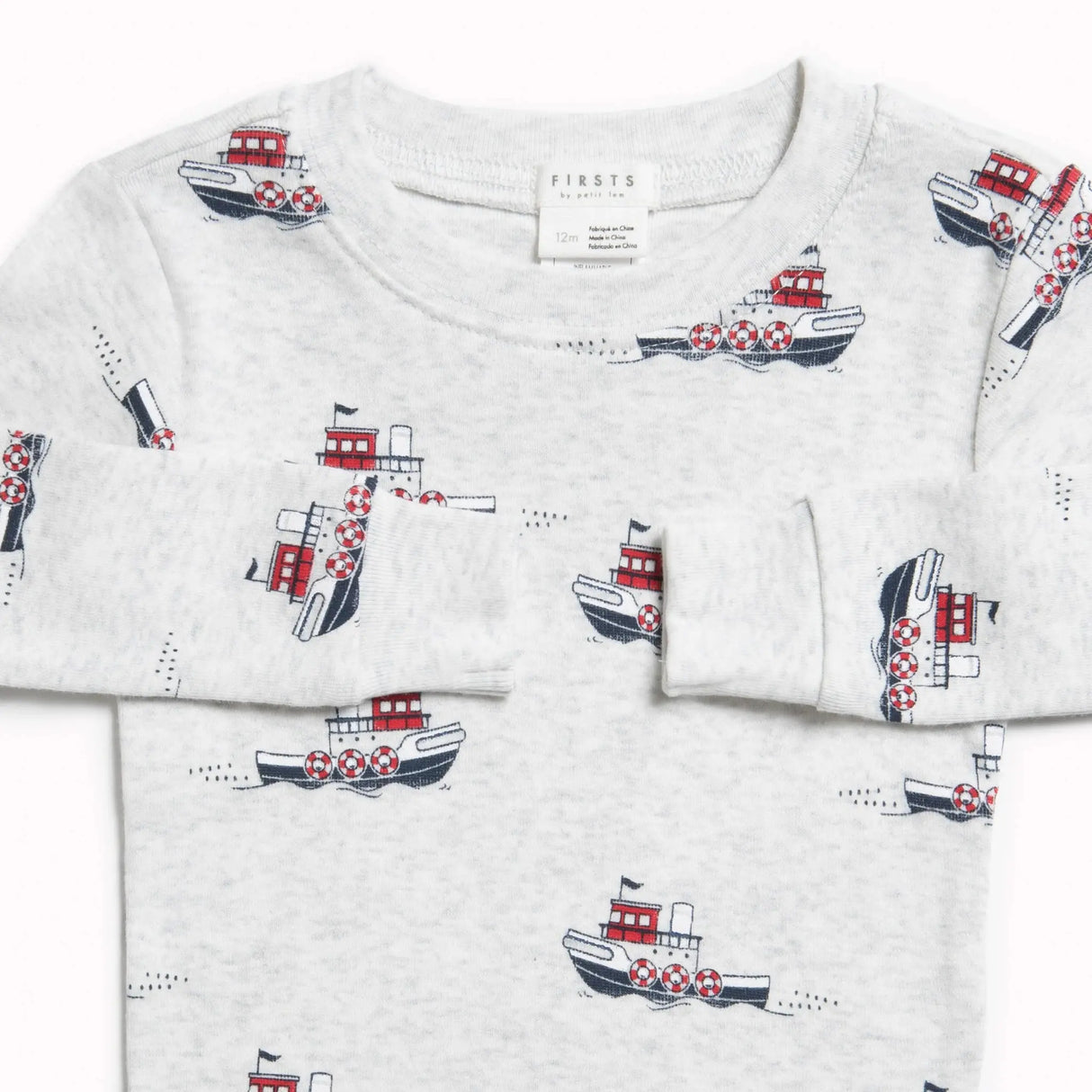 Tugboats Print on Heather Grey Infant Pajama Set | Petit Lem - Petit Lem