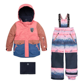 Deux par Deux girls colorblock jacket and printed snow pants winter set