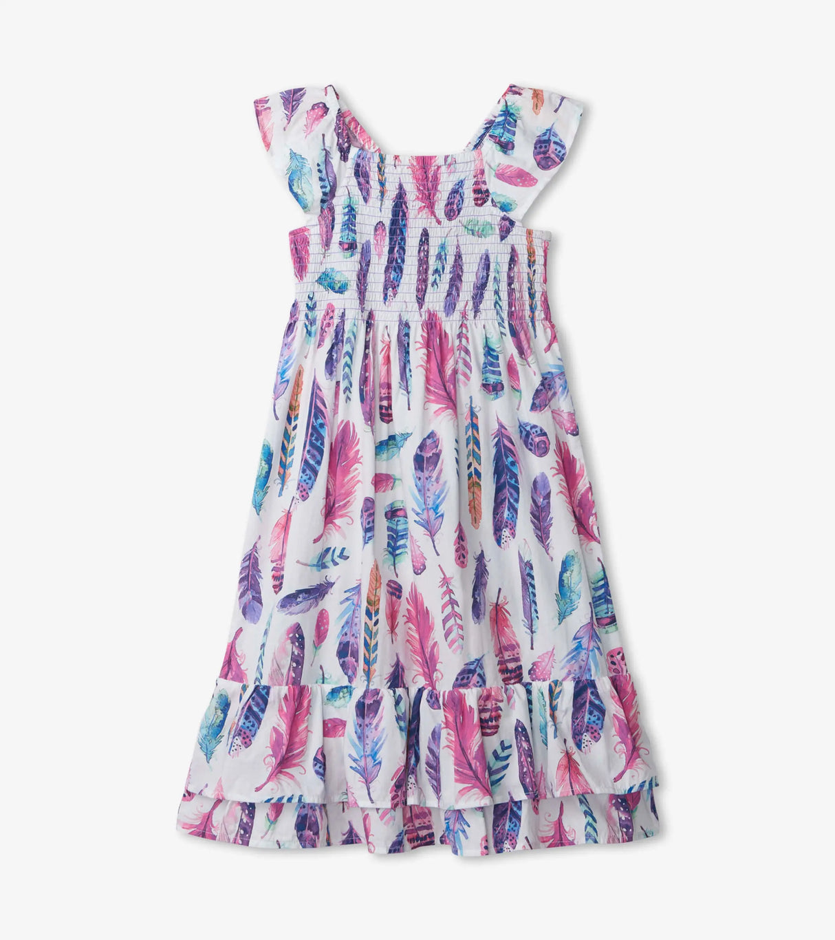 Watercolour Feathers Smocked Maxi Dress | Hatley - Hatley