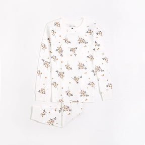 Petit Lem girls Winter Jasmine organic cotton pajama set in Off-White with long sleeves and matching pants.