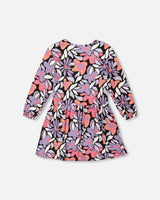 Jersey Dress Black Retro Flower Print | Deux par Deux | Jenni Kidz