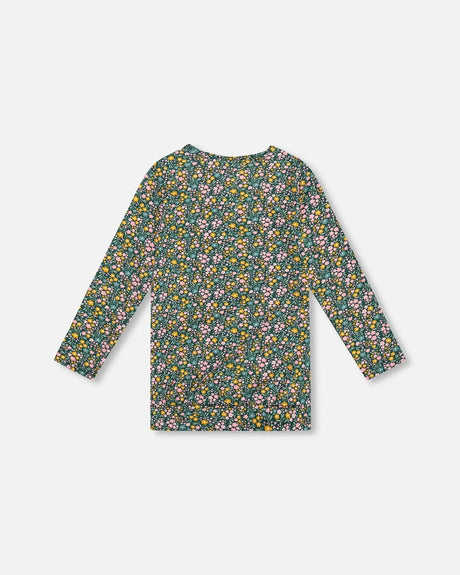 Jersey Tunic Green With Floral Print | Deux par Deux | Jenni Kidz