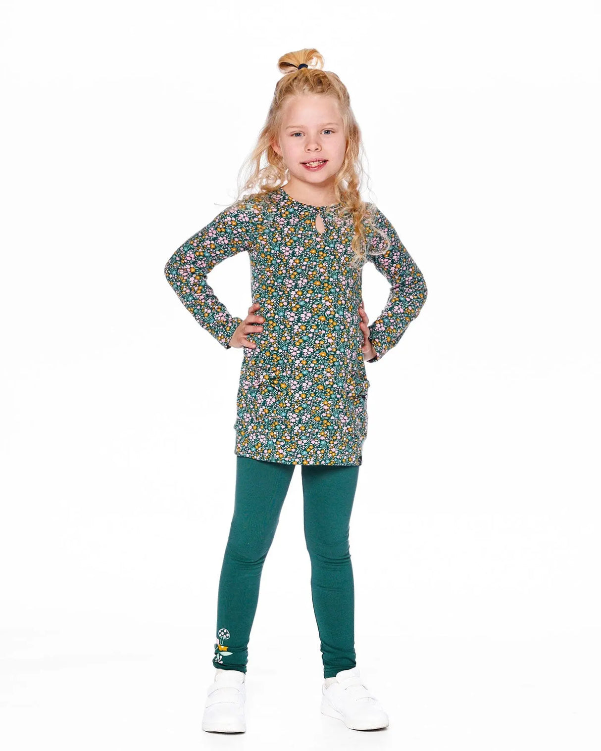 Jersey Tunic Green With Floral Print | Deux par Deux | Jenni Kidz