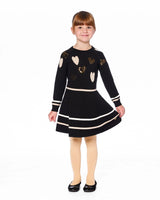 Knit Dress Black With Glittery Heart Motifs | Deux par Deux | Jenni Kidz