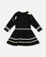 Knit Dress Black With Glittery Heart Motifs | Deux par Deux | Jenni Kidz