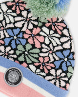 Knit Hat Blue, Pink And White Retro Flowers | Deux par Deux | Jenni Kidz