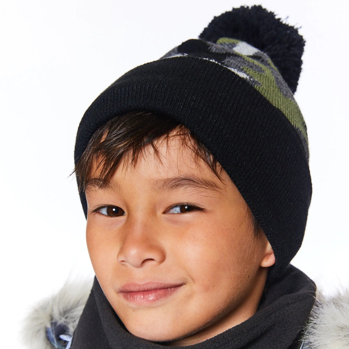 Knit Hat Camo Black And Khaki | Deux par Deux | Jenni Kidz