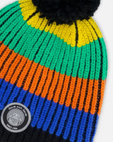 Knit Hat Multicolor With Black Pompom | Deux par Deux | Jenni Kidz
