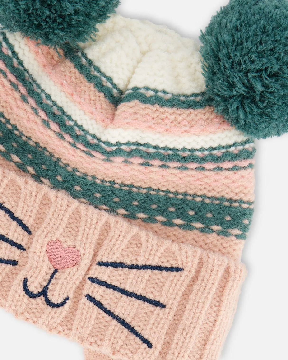 Knit Hat With Ears Light Pink Cat Face | Deux par Deux | Jenni Kidz