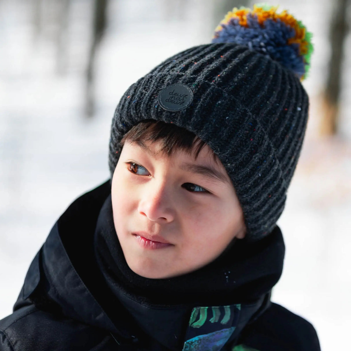 Knit Hat With Pompom Black | Deux par Deux | Jenni Kidz