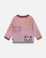 Knit Jacquard Sweater Dusty Pink With Cats | Deux par Deux | Jenni Kidz