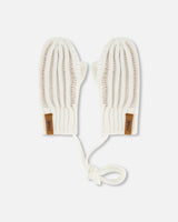 Knit Mittens With Cord Off White | Deux par Deux | Jenni Kidz