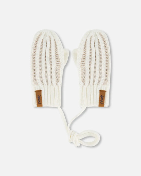 Knit Mittens With Cord Off White | Deux par Deux | Jenni Kidz