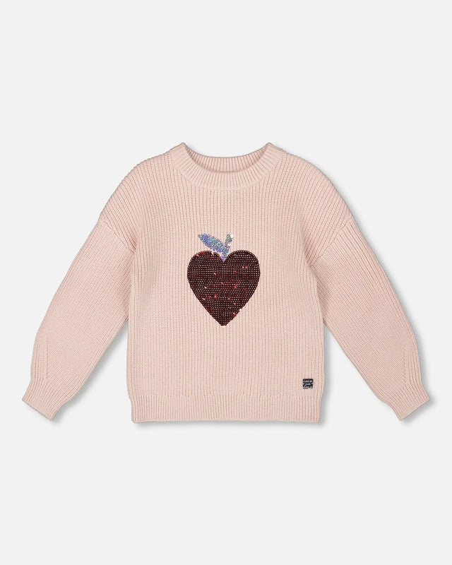 Knit Sweater Pinkish White With Sequin Heart | Deux par Deux | Jenni Kidz