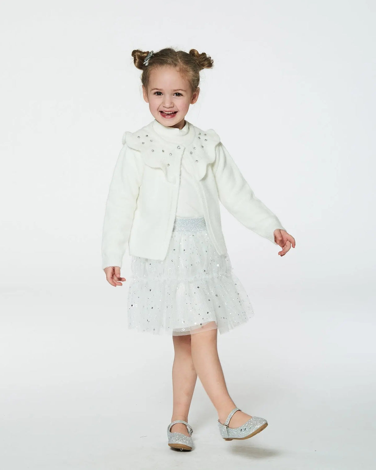 Knitted Cardigan With Beaded Collar Off White | Deux par Deux | Jenni Kidz