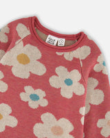 Knitted Dress With Flower Jacquard Old Pink And Beige | Deux par Deux | Jenni Kidz