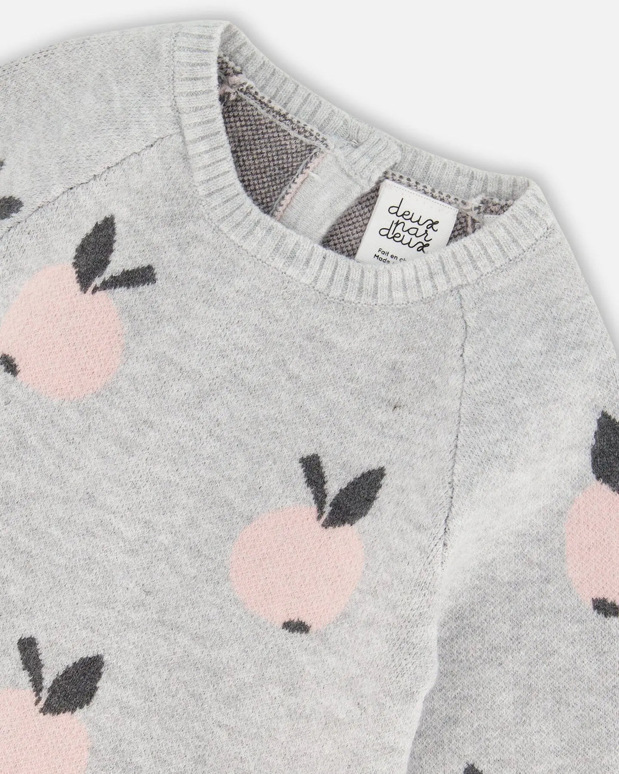 Knitted Jacquard Jumpsuit Gray With Apples | Deux par Deux | Jenni Kidz