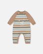Knitted Romper Blue And Green Stripes | Deux par Deux | Jenni Kidz