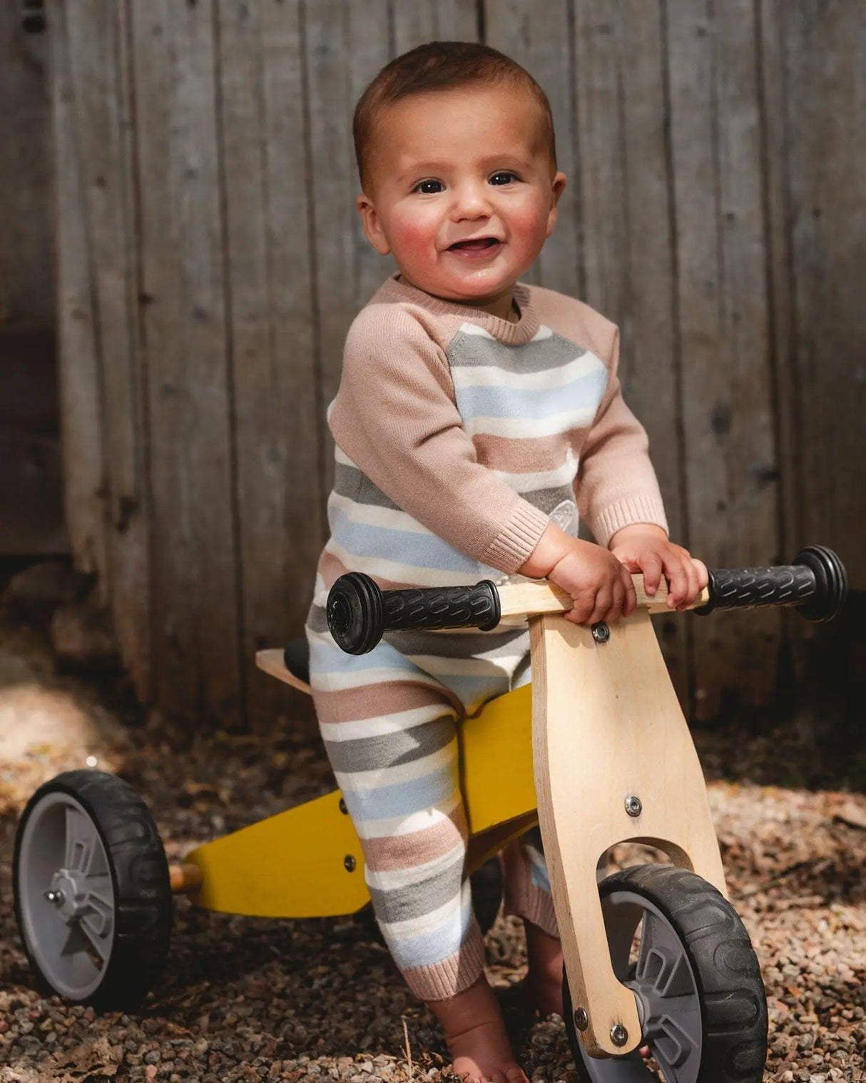 Knitted Romper Blue And Green Stripes | Deux par Deux | Jenni Kidz