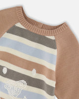 Knitted Romper Blue And Green Stripes | Deux par Deux | Jenni Kidz