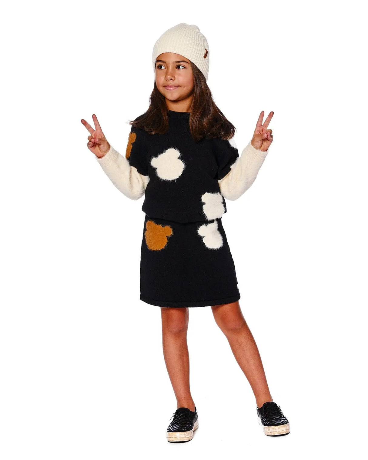 Knitted Skirt Black With Bear Intarsia | Deux par Deux | Jenni Kidz