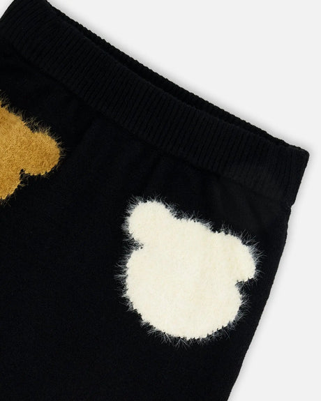 Knitted Skirt Black With Bear Intarsia | Deux par Deux | Jenni Kidz