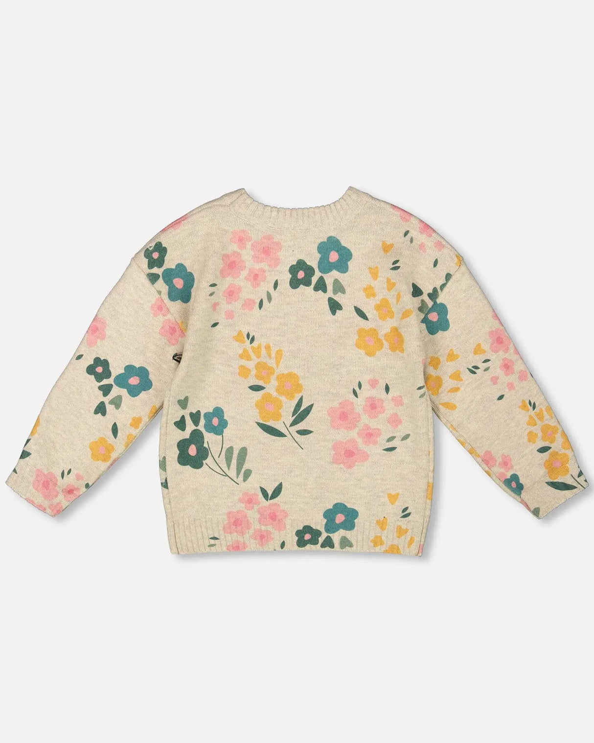 Knitted Sweater Heather Beige Gray With Floral Print | Deux par Deux | Jenni Kidz
