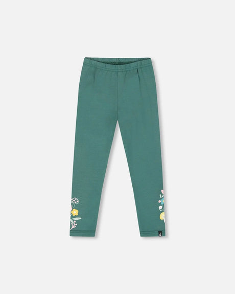 Leggings Dark Green With Flower Print | Deux par Deux | Jenni Kidz