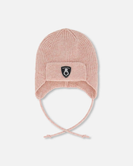 Lined Baby Knit Hat With Ears And Strings Dusty Pink | Deux par Deux | Jenni Kidz