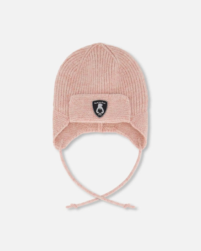 Lined Baby Knit Hat With Ears And Strings Dusty Pink | Deux par Deux | Jenni Kidz