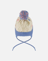 Lined Knit Hat With Ears Off-White And Blue | Deux par Deux | Jenni Kidz