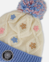 Lined Knit Hat With Ears Off-White And Blue | Deux par Deux | Jenni Kidz