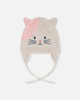 Lined Knit Hat With Ears Off-White And Pink | Deux par Deux | Jenni Kidz