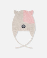 Lined Knit Hat With Ears Off-White And Pink | Deux par Deux | Jenni Kidz