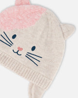 Lined Knit Hat With Ears Off-White And Pink | Deux par Deux | Jenni Kidz