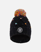 Lined Knit Pompom Hat Black And Multicolor With Little Sequins | Deux par Deux | Jenni Kidz