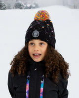 Lined Knit Pompom Hat Black And Multicolor With Little Sequins | Deux par Deux | Jenni Kidz