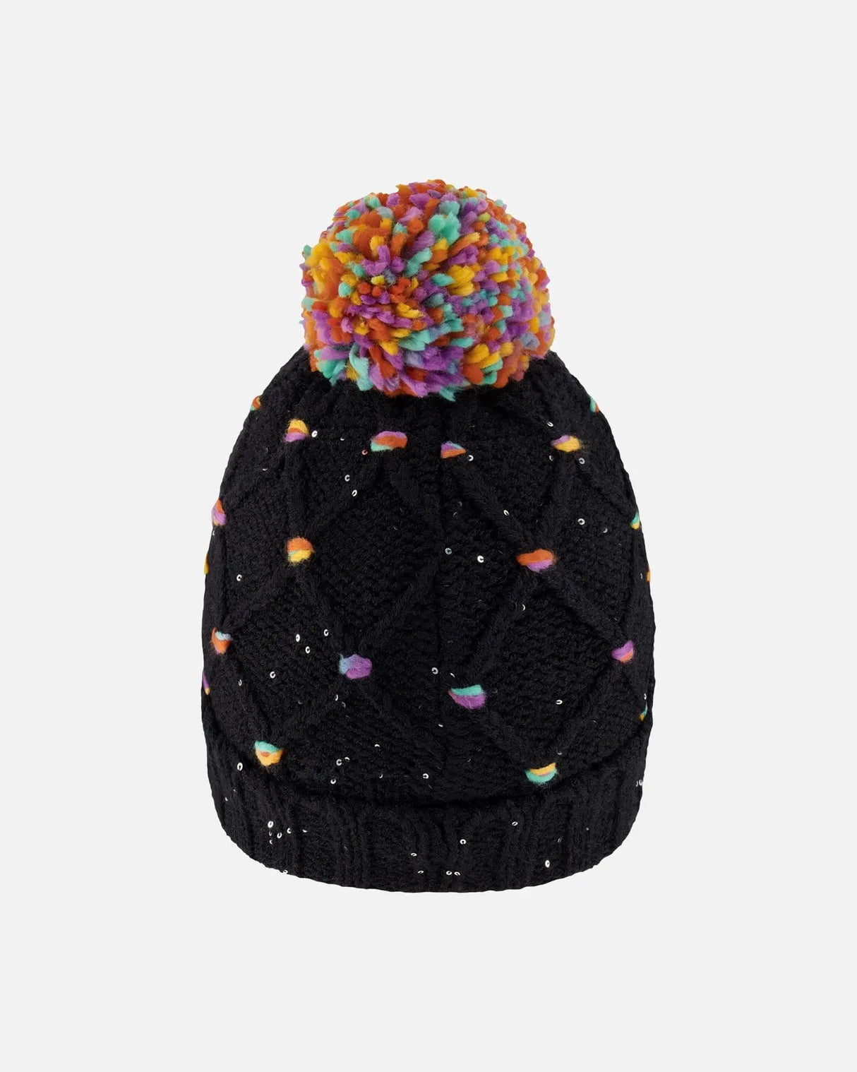 Lined Knit Pompom Hat Black And Multicolor With Little Sequins | Deux par Deux | Jenni Kidz