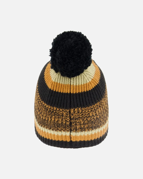 Lined Knit Pompom Hat Black And Ocher | Deux par Deux | Jenni Kidz