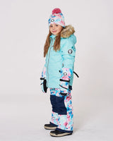 Lined Knit Pompom Hat Blue Flower Print | Deux par Deux | Jenni Kidz