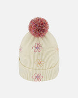 Lined Knit Pompom Hat Off-White And Pink | Deux par Deux | Jenni Kidz