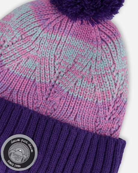 Lined Knit Pompom Hat Purple And Pink | Deux par Deux | Jenni Kidz