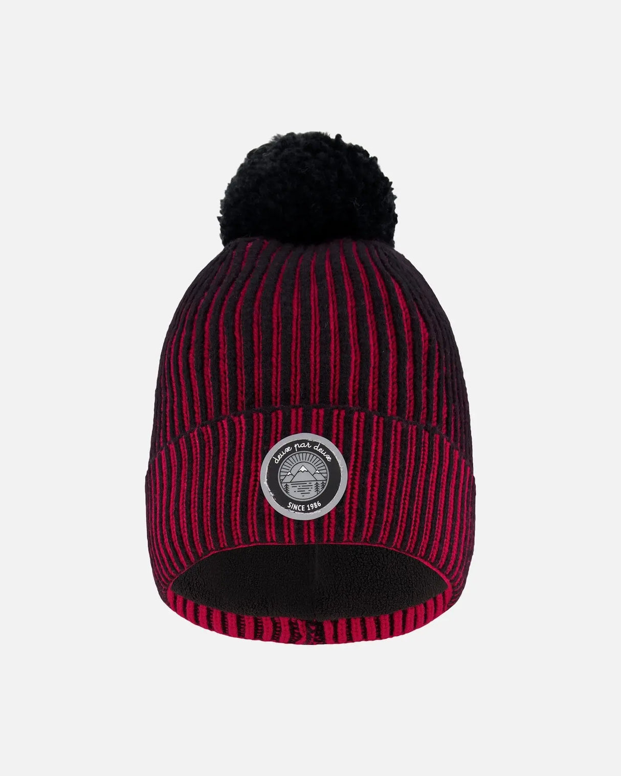 Lined Knit Pompom Hat Red And Black | Deux par Deux | Jenni Kidz