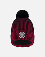 Lined Knit Pompom Hat Red And Black | Deux par Deux | Jenni Kidz
