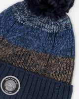 Lined Knit Pompom Hat Taupe And Navy | Deux par Deux | Jenni Kidz