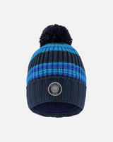 Lined Knit Winter Hat With Pompom Black And Blue | Deux par Deux | Jenni Kidz