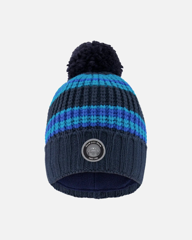 Lined Knit Winter Hat With Pompom Black And Blue | Deux par Deux | Jenni Kidz